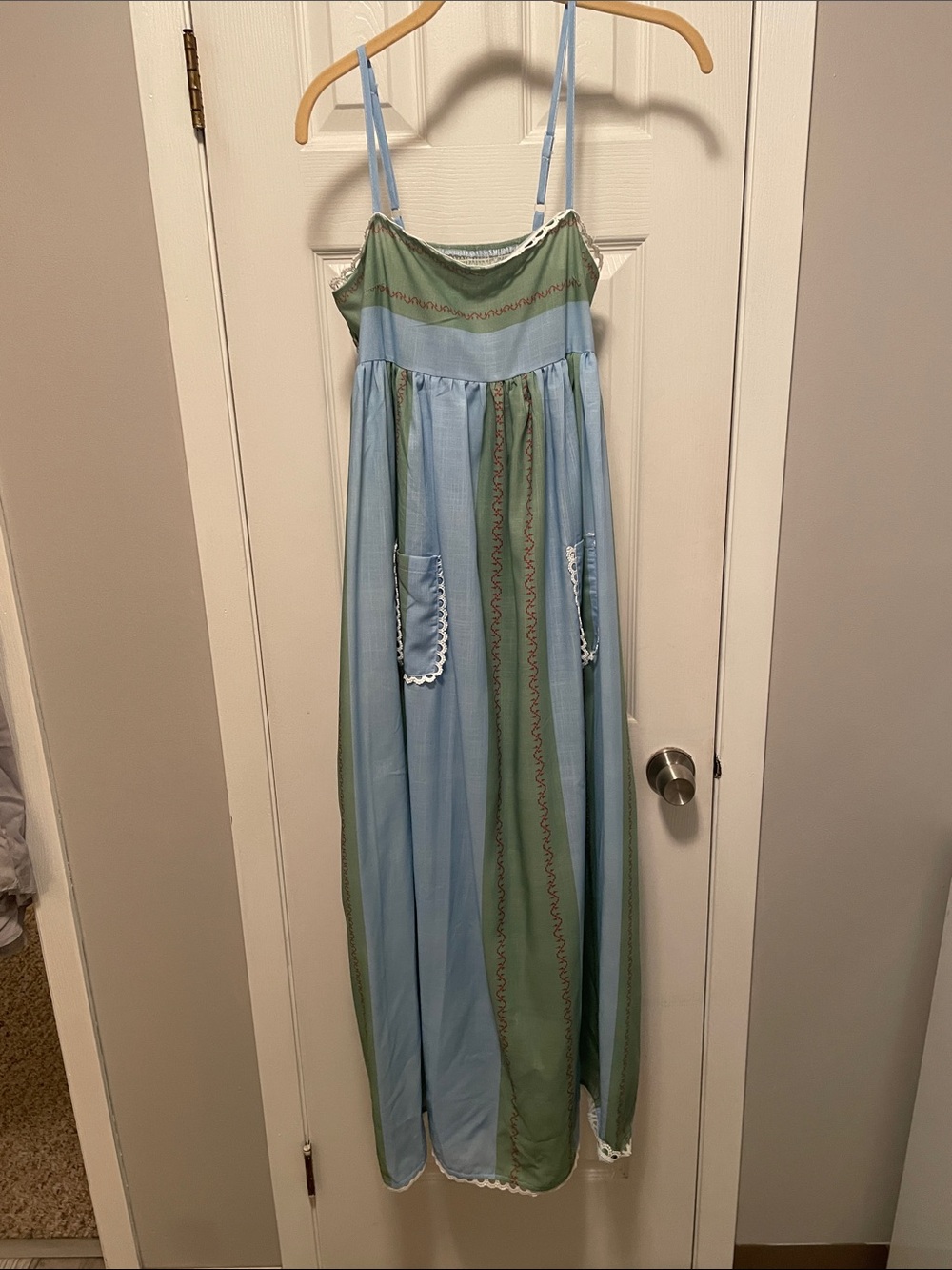 Women’s Blue and Green Maxi Sundress with Pockets Size Large
